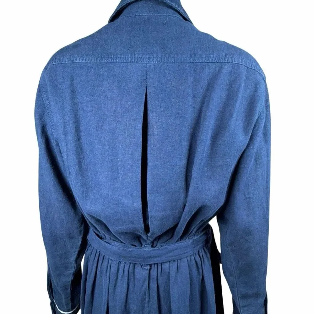 NWT L’AGENCE Kingsley Linen Shirt Dress Coat Navy Military Button Front Belted S